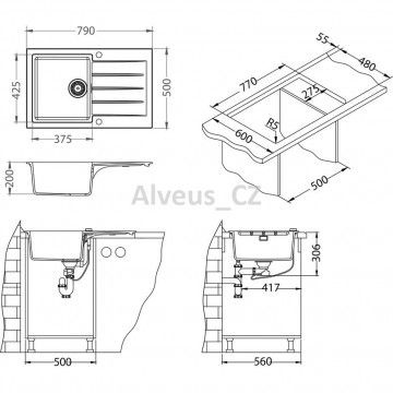 NK AL DREZ CADIT 20čierny 91 + pop up sif 790x500x200mm